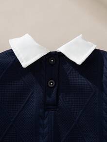 Souflis Souflis 2pcs Set Navy French Retro Long Sleeve 2 In 1 Collared Top & Casual Pants, Suitable For School, Outing, Party, Toddler Boys Outfit, Autumn/Winter - Multicolor - View 8