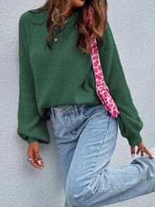 SHEIN LUNE Suéter de cuello redondo de unicolor, versátil y de manga larga - Verde - Ver 7