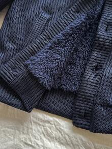 Vintaside Kids 1 件幼儿男童冬季新款 2025 人造毛皮衬里连帽长袖开衫夹克，适合男婴的时尚街头服饰，温暖厚外套 - 藏蓝色 - 查看 8