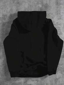 SHEIN 青少年男孩休闲卡通人像字母撞色卫衣，舒适时尚，百搭柔软面料，适合日常穿着、上学、郊游、户外运动、秋冬季节穿着，街头嘻哈风格，返校宽松卫衣，动漫卫衣，男童卫衣，秋冬季节慢跑服 - 黑色 - 查看 2
