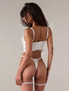 SHEIN BAE Women's Sexy Lace Lingerie Set With Thong - White - View 2