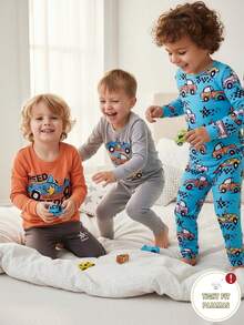 3 件套小男孩卡通汽车和字母印花圆领长袖上衣和裤子睡衣套装 - 彩色 - 查看 4