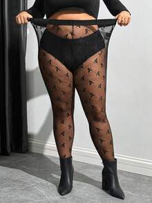 SHEIN CURVE+ Christmas Plus Size Solid Color High Waist Simple Fitted Leggings, Casual Everyday Wear - Black - View 8