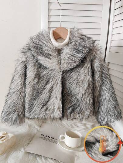 1pc Girls Young Girl Winter New 2025 Faux Mink Fur Fluffy Fabric Lapel Cardigan Long Sleeve Loose Fit Elegant Vintage Versatile Thick Warm Coat Jacket