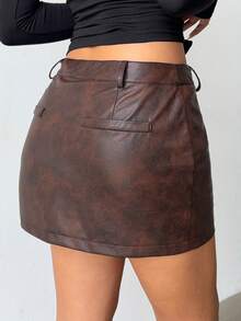 Aloruh Women's Y2K Fashion Low Waist PU Leather Mini Skirt - Coffee Brown - View 2