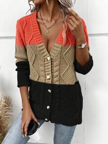 EMERY ROSE Women's Casual Color Block Cardigan, Autumn/Winter, Christmas - Multicolor - View 4