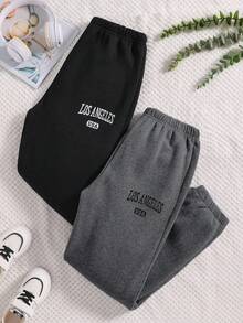 2件套少女保暖内衬城市印花运动裤