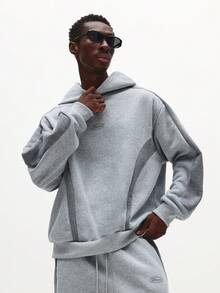 SUMWON 男式混色连帽衫套装宽松运动裤休闲家居服配套运动服冬季舒适超大套头衫 - 灰色 - 查看 6