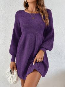 SHEIN Frenchy Lantern Sleeve Sweater Dress In Fall/Winter Purple Casual - Purple - View 3