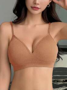 DAZY Sutien push-up cu bretele reglabile, tricotat fără fereastră, cu căptușeală, pentru femei, lenjerie intimă pentru femei - Kaki - Vizualizare 4