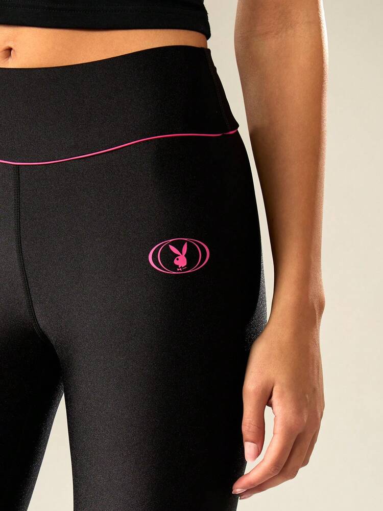 Missguided x Playboy High Waist Performance Leggings With Pink Contrast Athletic Compression Full Length Stretchy