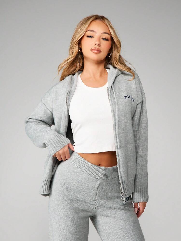 Missguided x Playboy Knitted Cardigan And Wide Leg Pants Matching Set For Women - Fall Winter Loungewear Outfit