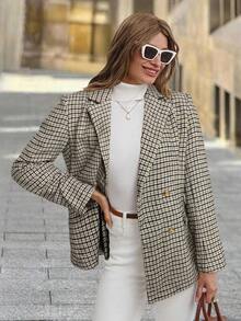 Solivie بليزر نسائي كاروهات ريترو للخريف/الشتاء - متعدد الألوان - مشاهدة 7