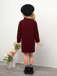 Emery Rose Kids Emery Rose Kids 年轻女孩插肩袖粗针织中长毛衣裙，可爱复古，非常适合秋冬季休闲日常穿着和学校日常，温暖舒适的长袖，非常适合秋冬季休闲日常穿着和学校日常 - 酒紅色 - 查看 5
