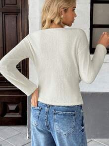 Pariaura Damen Criss-Cross asymmetrischer tiefer V-Ausschnitt Kunstpelz Pullover T-Shirt, geeignet für lässiges Tragen zu Hause und für Outdoor-Kombinationen - Schwarz - Übersicht 2