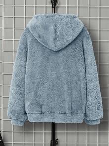 SHEIN Boys' Casual Embroidered Double-Sided Fleece Hooded Pullover Sweatshirt - Baby Blue - View 2