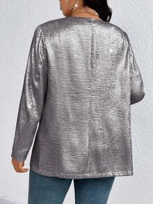 Juhart Áo khoác Blazer nữ thường ngày đa năng cỡ lớn - Màu xám đen - Xem 2