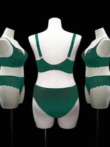 SHEIN Set de 2 sujetadores con aros y encaje para tallas grandes - Verde Oscuro - Ver 4