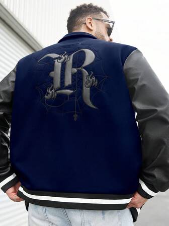 Manfinity LEGND 加大码男士撞色拼接前扣棒球长袖夹克