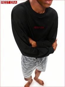 SHEIN Rest Era Crew Neck Long Sleeve Thermal Thick Coconut Oil Fleece Men's Base Layer Top, Minimalist And Versatile Style, Suitable For Casual Daily Wear