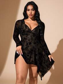 Hourglow Christmas Plus Size Women Fashionable Sexy Asymmetrical Hem Sweetheart Neck Dress, For Hourglass Body Shape