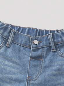 SHEIN Playful Pals Baby Girl Casual Versatile Simple Y2K Streetwear Distressed Loose Straight Washed Blue Comfortable Jeans, Suitable For Daily Wear - Light Wash - View 3