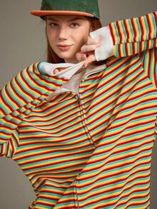 Elnivra Y2K Stylish Multicolor Striped Cardigan Women,Loose Slouchy Small Stand Collar Knit Sweater Jacket,Golden Yellow,Autumn,Streetwear,Everyday,Vintage - Multicolor - View 4