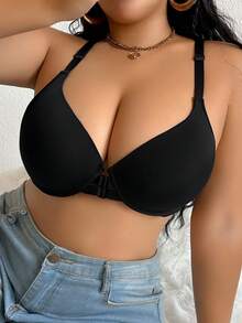 1 件加大码前扣式文胸，简约设计，支撑性好且舒适的钢圈文胸 - 黑色 - 查看 10