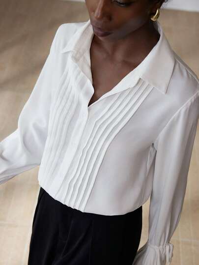 Aveloria Modichic Design acolchoado plissado, tecido texturizado, camisa elegante e versátil de manga comprida com gola