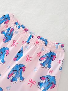 2pcs/Set Girls Casual Rabbit Print Long Sleeve Top And Pants Comfortable Pajama Set - Pink - View 5