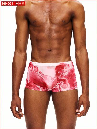 Rest Era 1pc Men's Mesh Printed Briefs, Sexy Lingerie Briefs