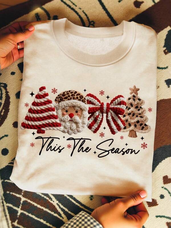 INAWLY Women's Minimalist Print Long Sleeve Crew Neck Sweatshirt, Christmas