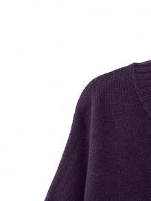 Linhara Plus Size Women Knitted Wool Sweater Loungewear Set, Coffee Color - Purple - View 3
