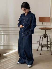 Dazy Kids Tween Girls Denim Top & Pants Set, Fall Outfit - Blue - View 4