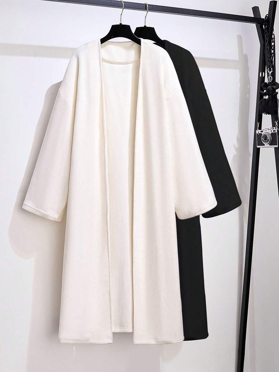 GlowEve CURVE Áo khoác cardigan dài bằng vải nỉ ấm áp, dáng rộng cỡ lớn dành cho nữ, mùa thu/đông - Màu be - Xem 1