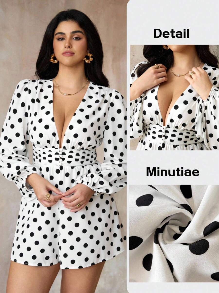 Roveilla 大码 V 领灯笼袖束腰宽松连体裤 - 彩色 - 查看 1