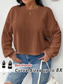 SHEIN CURVE+ Blusa de manga larga para mujer talla grande, casual y holgada de otoño, ropa de otoño para mujer
