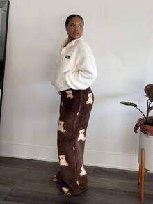 Tyla Gomez 字母贴片细节口袋落肩泰迪熊运动衫，秋冬长袖上衣 - 白色 - 查看 3