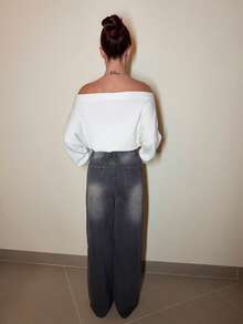 Abrilcols Women's Thick Denim Wide Leg Pants With Slanted Front Pocket, Blue - Grey - View 2