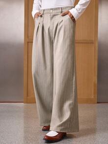 SWAVVY Men's Striped Pocket Loose Wide-Leg Casual Pants - Khaki - View 4