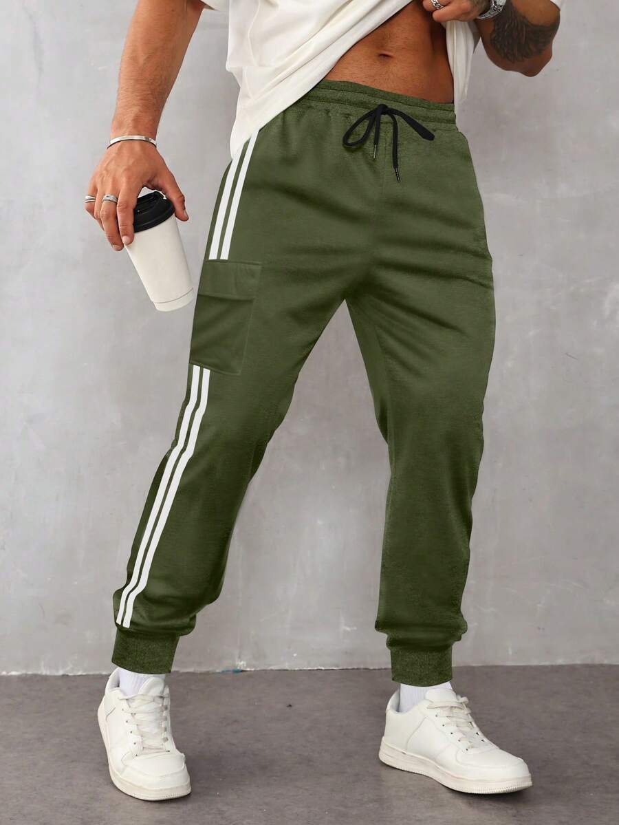 Aesthetic Post 男式条纹带侧盖口袋抽绳腰运动裤，适合送给丈夫、男朋友的礼物