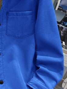 SHEIN 男童休闲韩版可爱胸贴袋保暖内衬梭织外套 - 寶藍色 - 查看 3