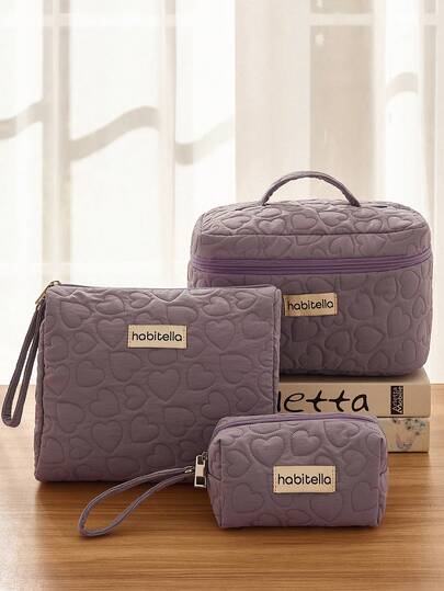 1/2/3 Pcs New Oxford Cloth Makeup Bag With High Value, Large Capacity, Portable And Convenient Travel Wash And Storage Bag, Handbag With Heart Pattern For Cosmetics Storage