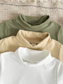 SHEIN 3pcs Baju Atasan Lengan Panjang Rajut Lembut dan Nyaman Warna Polos Klasik untuk Bayi Laki-laki, Serbaguna untuk Pakaian Sehari-hari, Musim Gugur/Musim Dingin - MultiWarna - View 6