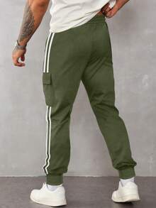 Aesthetic Post 男式条纹带侧盖口袋抽绳腰运动裤，适合送给丈夫、男朋友的礼物