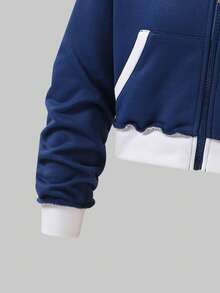 SHEIN 女童字母印花连帽棒球夹克和休闲运动裤套装 - 彩色 - 查看 5
