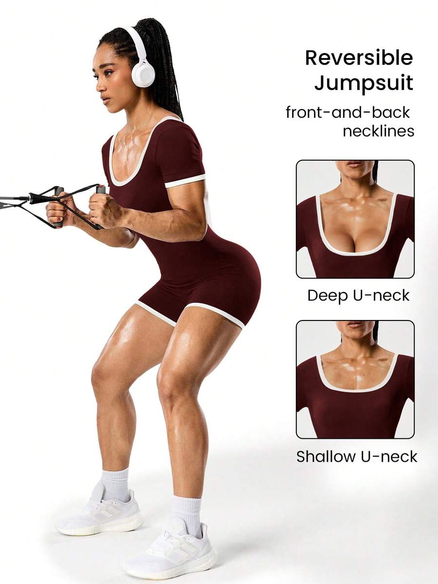 Seamluxe SHEIN Sport Macaquinho Esportivo Bicolor Sem Costura