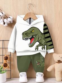 Bubblio Baby Boy Loose Casual Cartoon Animal Cute Style Dinosaur Sports Style Landscape 3D Street Graffiti Loose Comfortable Knit Soft Hoodie Sweatsuit, Suitable For Autumn/Winter - Multicolor - View 2