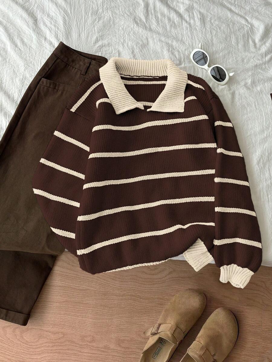 Elamini Women's Red & White Chunky Knit Turtleneck Sweater - Multicolor - View 1