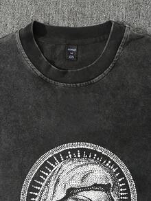 Manfinity Roghcode Men's Flame Print Round Neck Casual Long Sleeve T-Shirt, Fall - Black - View 4